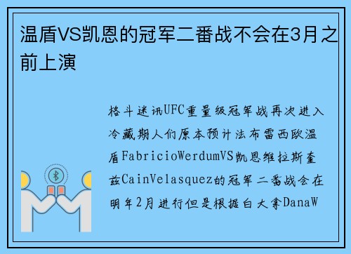 温盾VS凯恩的冠军二番战不会在3月之前上演
